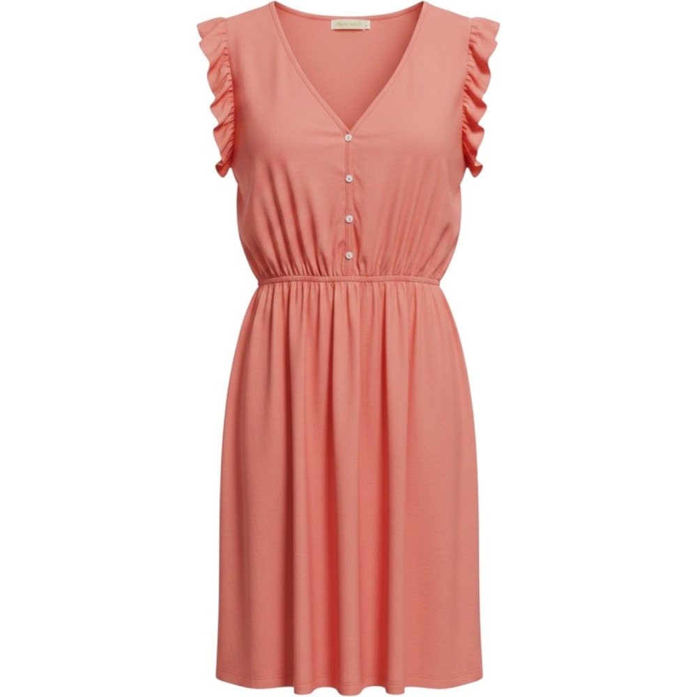 Bee Stitched Fit & Flare Dress Women Large Coral Ruffle Sleeve V-Neck